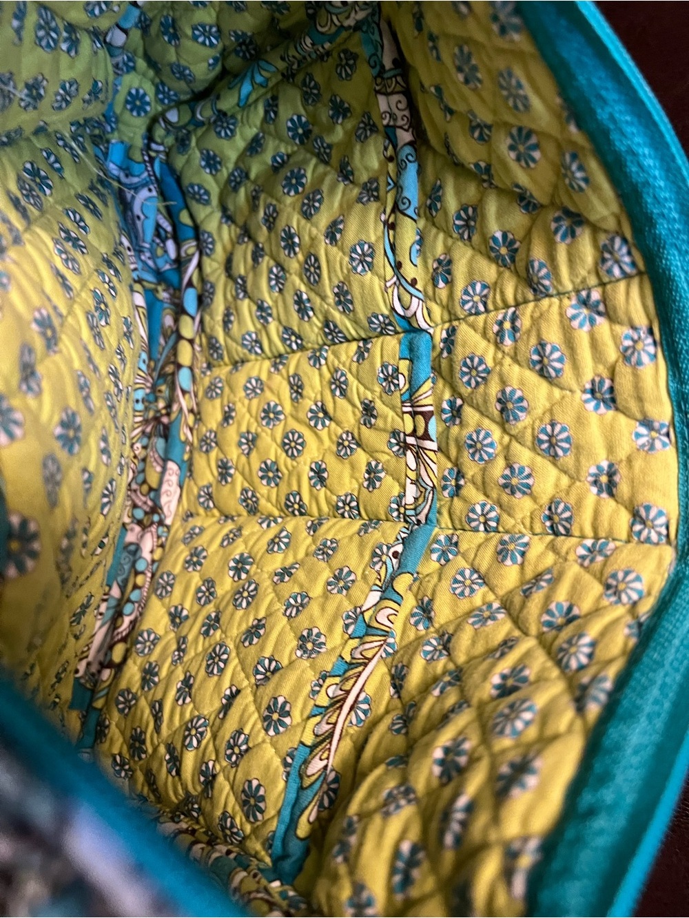 Vera Bradley Quilted Retired Peacock Crossbody Bag in Teal and Yellow - Picture 11 of 13